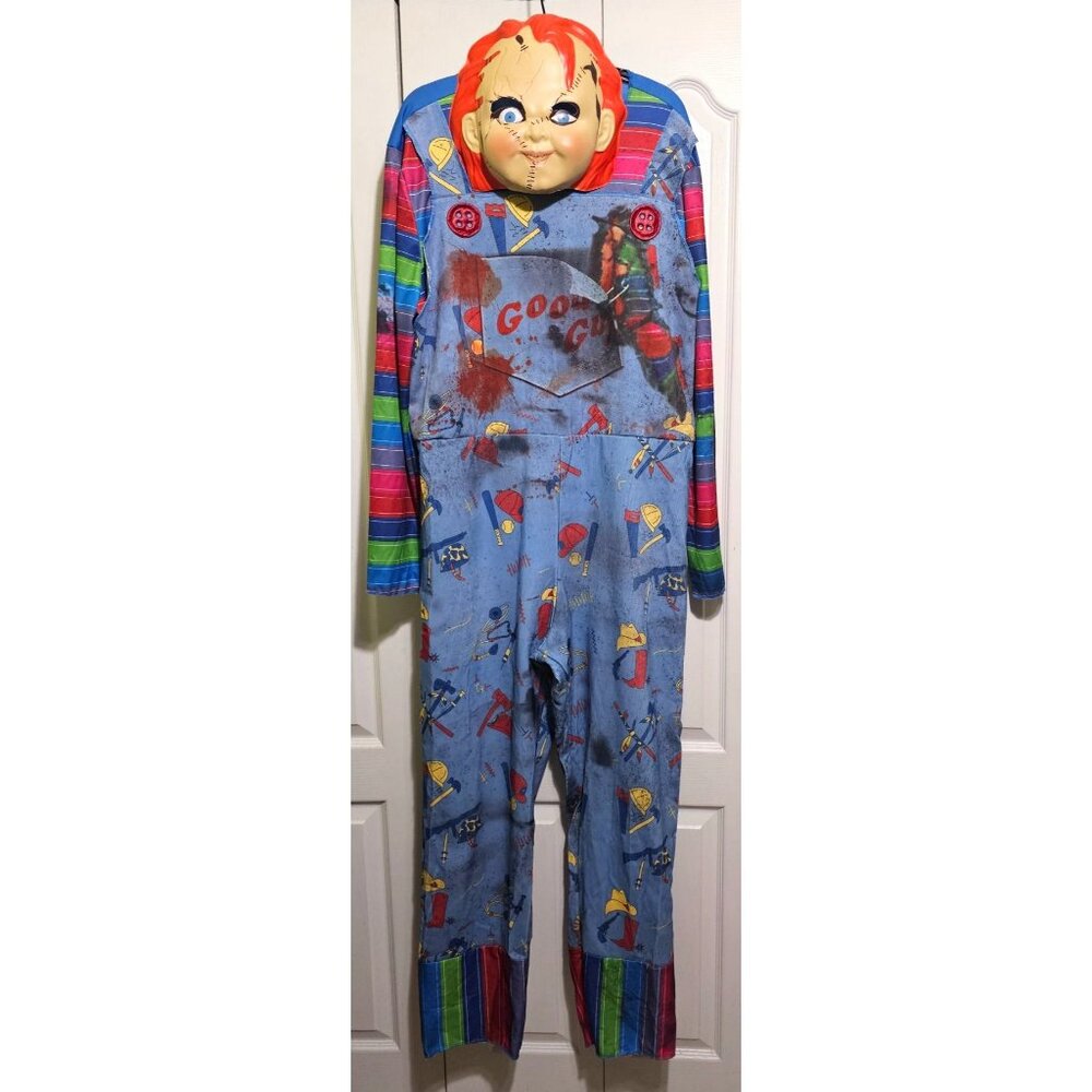 Child's Play Chucky Adult Costume Jumpsuit Mask Halloween Movie Disguise XXL